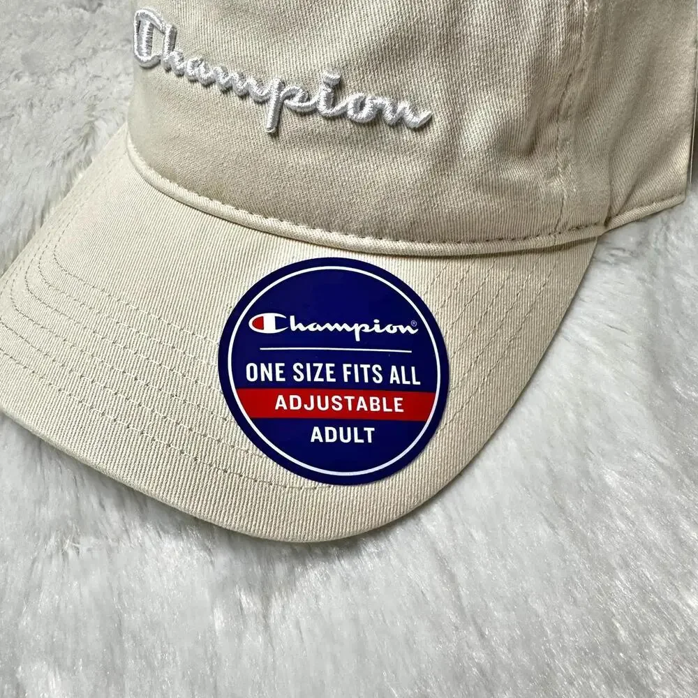 NWT Champion Logo Running Cap Hat Cream Cotton Adult OS